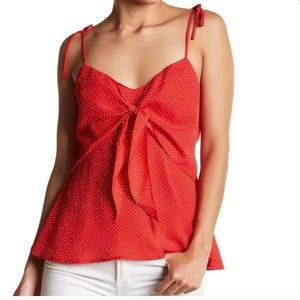 Red polka dotted knot top